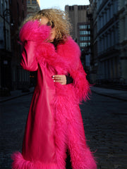 TAJE Shearling Trim Leather Coat in Fuchsia