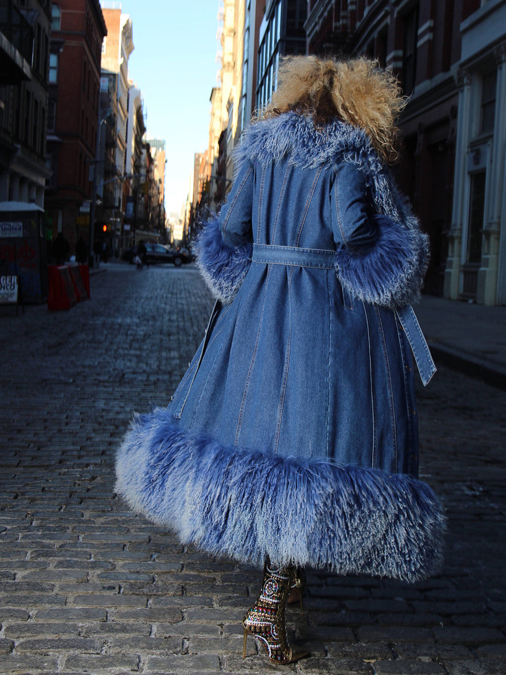 Denim Coat w/ Shearling Fur