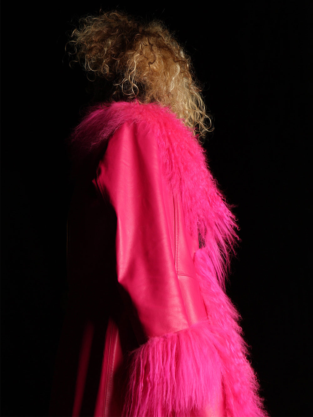 TAJE Shearling Trim Leather Coat in Fuchsia