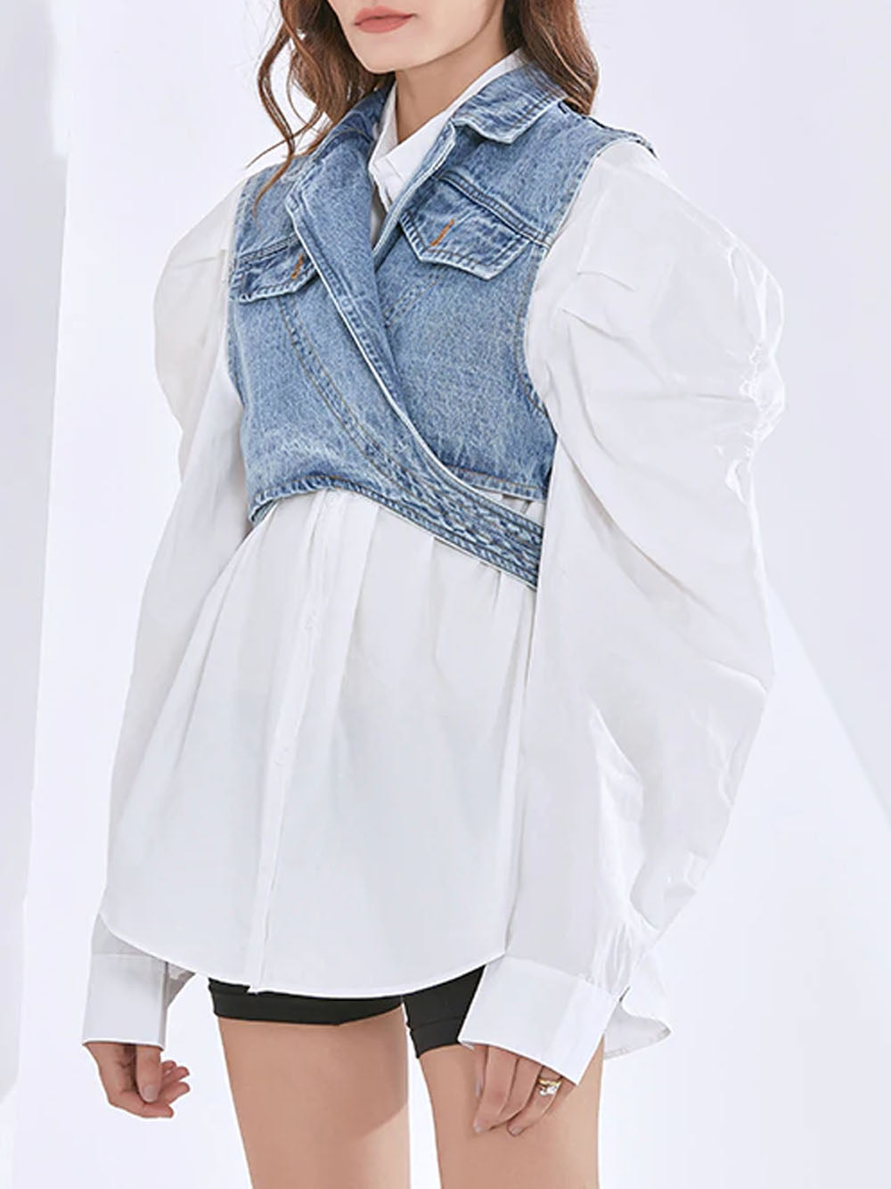 Blouse & Denim Vest Set