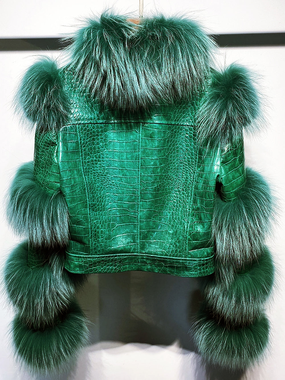 Chaqueta de piel y piel LITALY en verde oscuro 