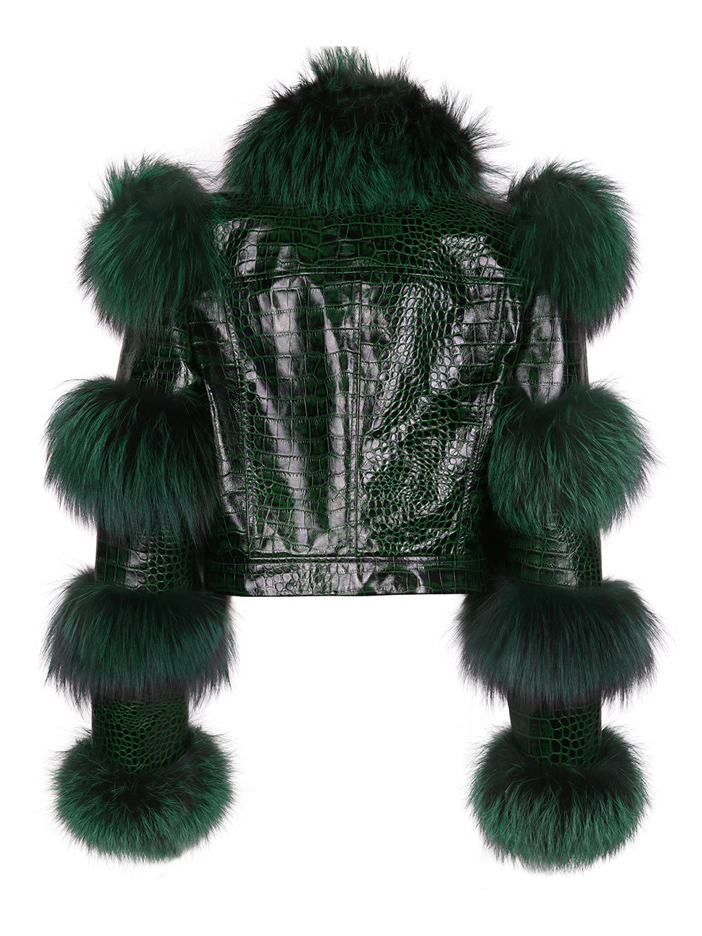 Chaqueta de cuero con ribete de piel LITALY en verde oscuro 