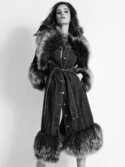 MEDUSA Denim Coat w/ Shearling Fur in Black