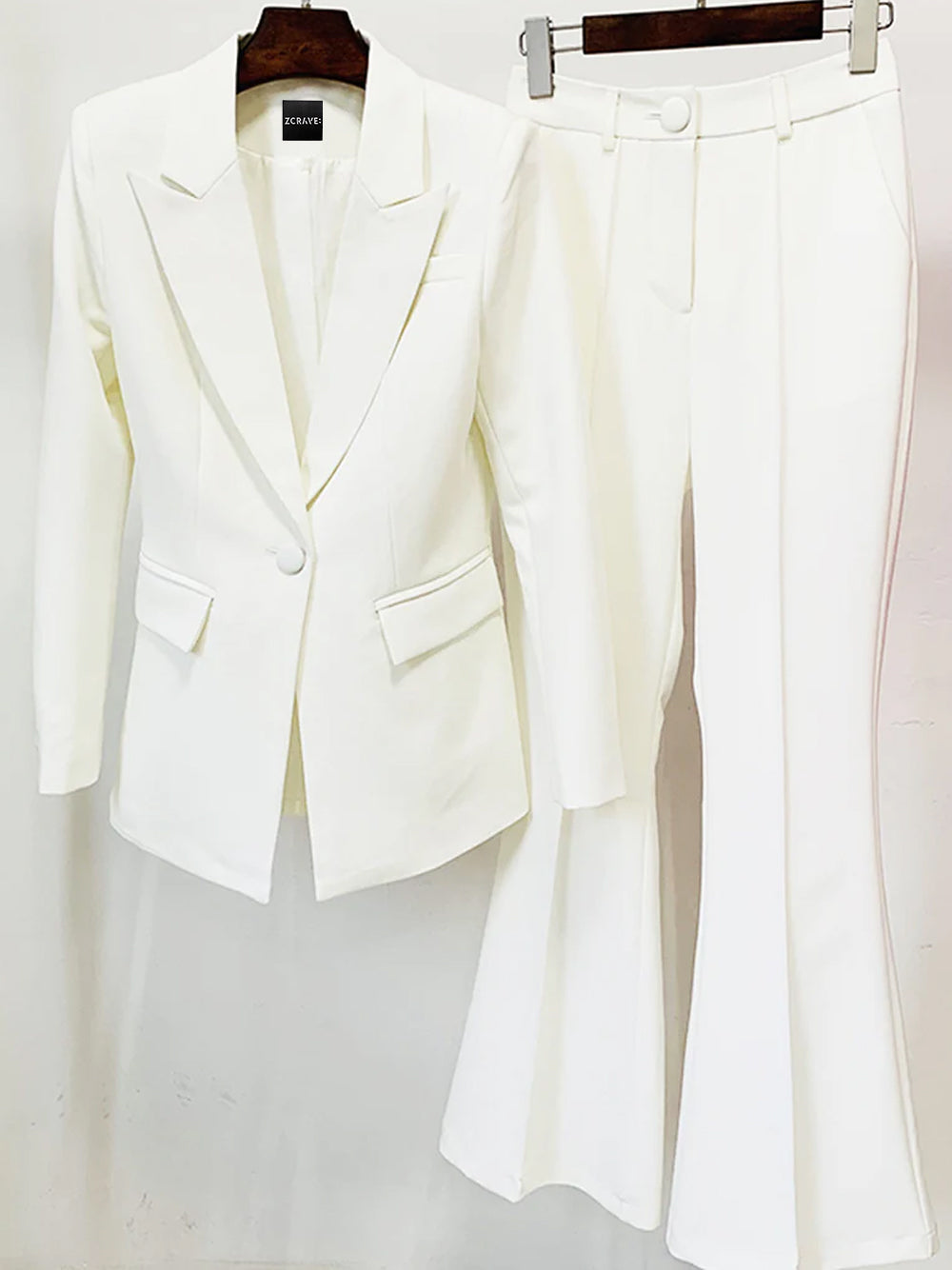 NAOMA Blazer & Flared Pants Set in White