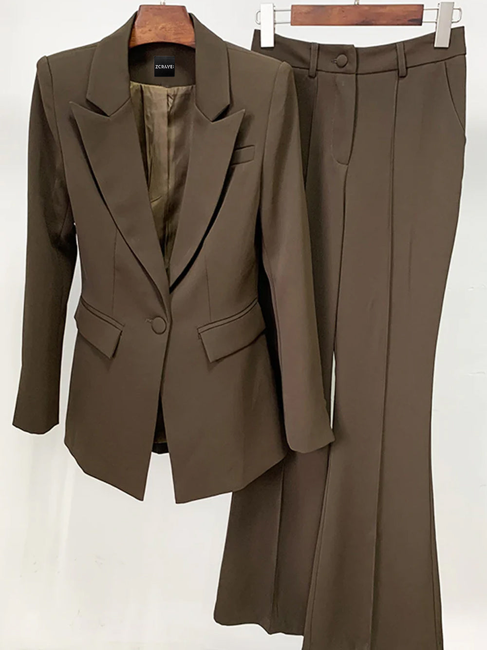 NAOMA Blazer &amp; Schlaghose Set in Braun