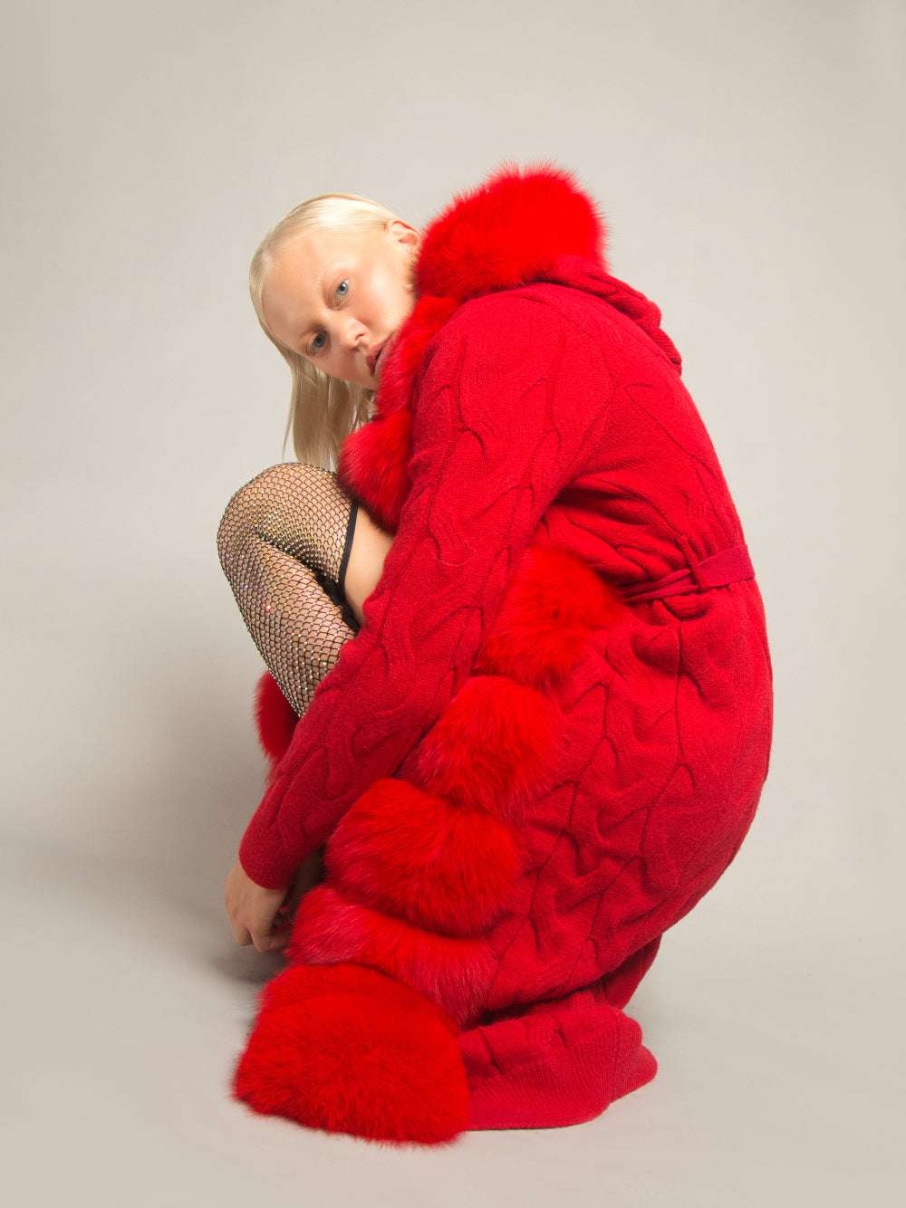 CAVO Fur & Cashmere Cardigan in Red