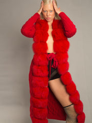 CAVO Fur & Cashmere Cardigan in Red