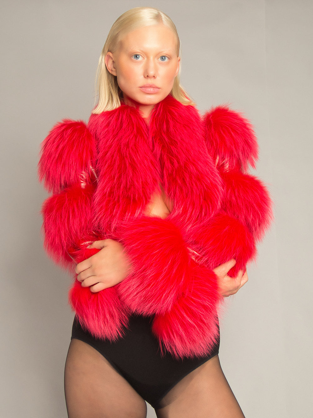 LITALY Fur Trim Leather Jacket in Red