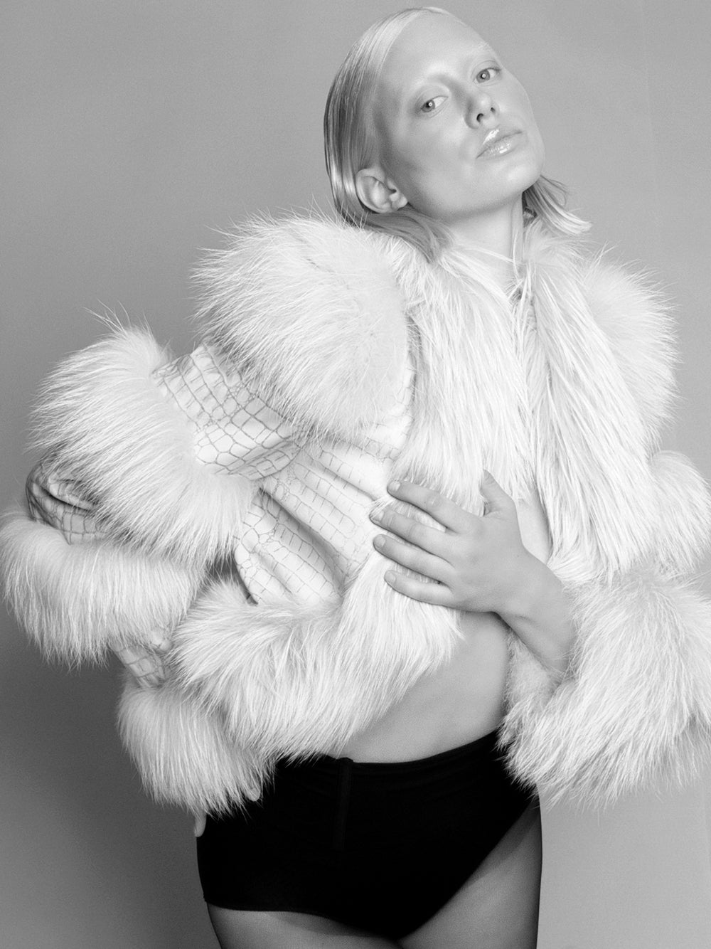 LITALY Fur Trim Leather Jacket in White