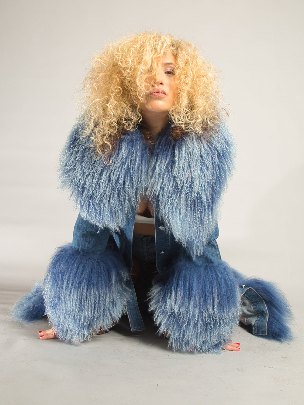 Denim Coat w/ Shearling Fur