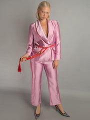 Pyjama-Set aus Satinblazer und Hose in Pink 