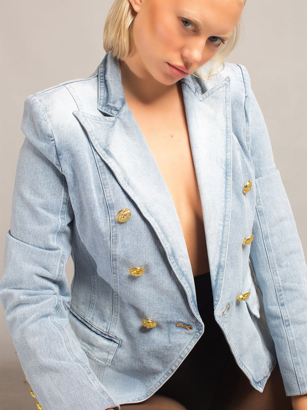 Zweireihiger Jeansblazer