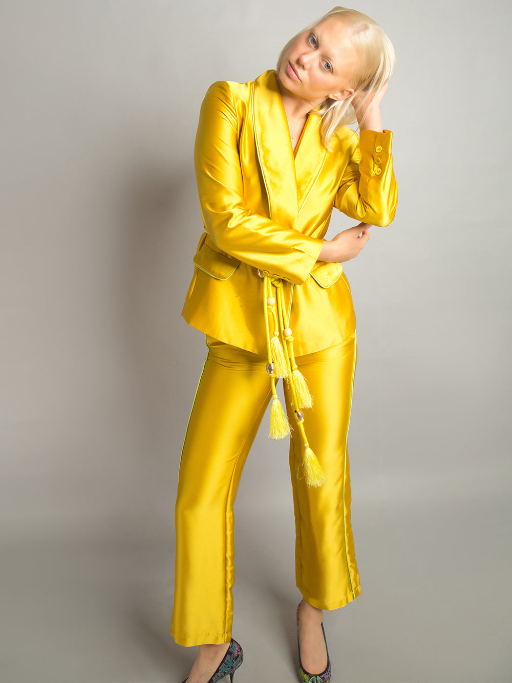 PJ Satin Blazer + Pants Matching Set in Gold