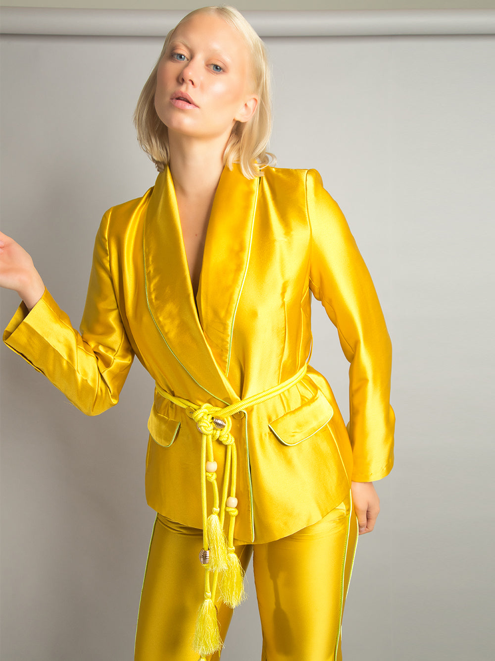 PJ Satin Blazer + Pants Matching Set in Gold