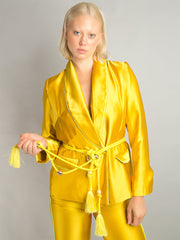 PJ Satin Blazer + Pants Matching Set in Gold