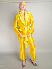 Pyjama-Set aus Satinblazer und Hose in Gold 