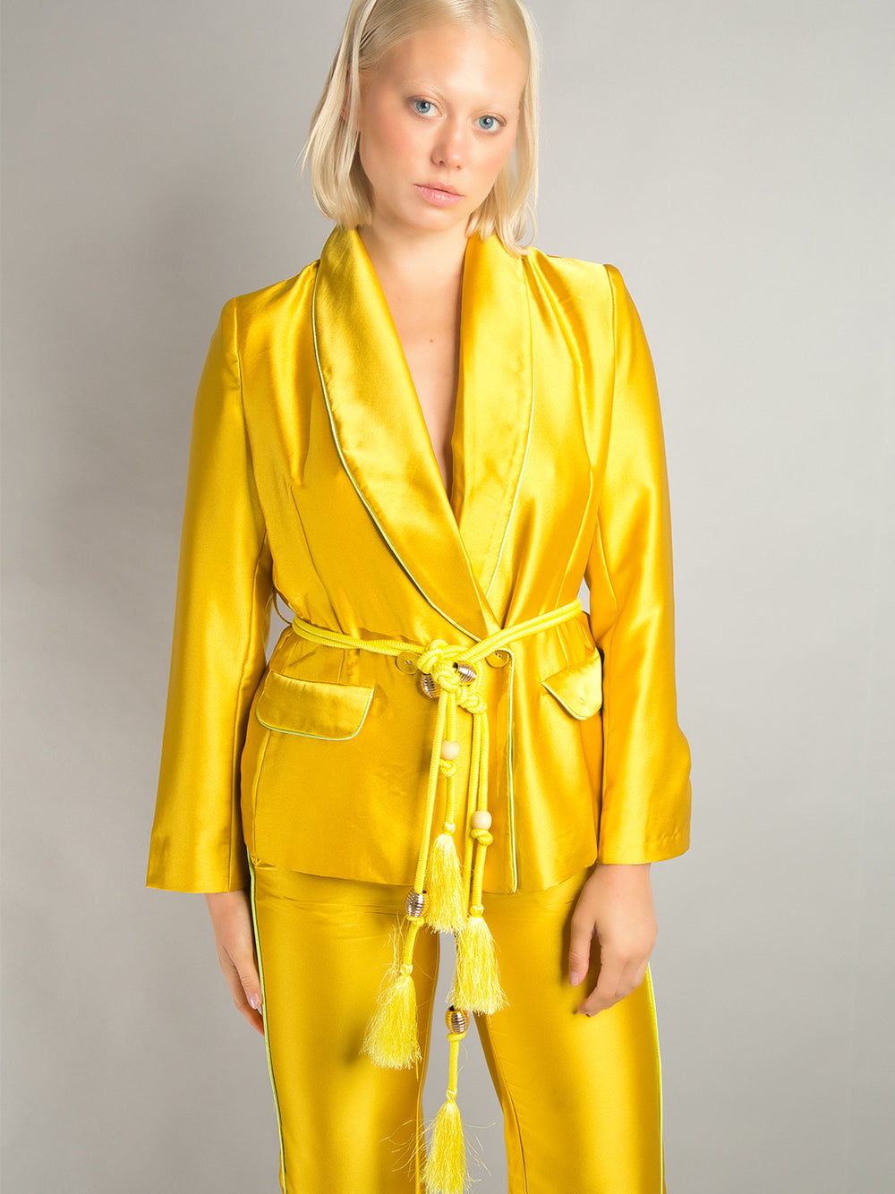 PJ Satin Blazer + Pants Matching Set in Gold