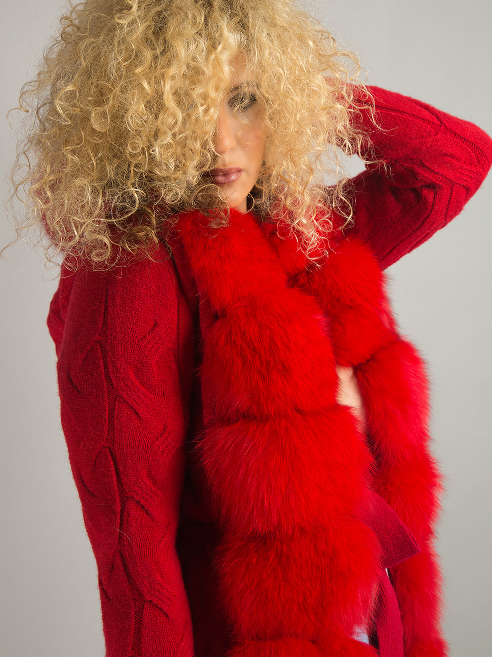 CAVO Fur & Cashmere Cardigan in Red