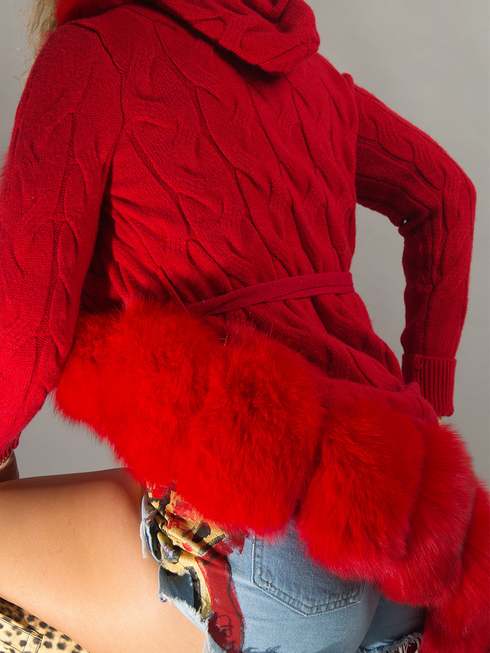 CAVO Fur & Cashmere Cardigan in Red