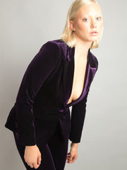 Conjunto de blazer de terciopelo y pantalón acampanado HINIYA en morado