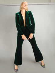 Conjunto de blazer de terciopelo y pantalón acampanado HINIYA en verde