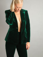 Conjunto de blazer de terciopelo y pantalón acampanado HINIYA en verde