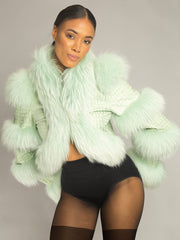 LITALY Fur Trim Leather Jacket in Light Green