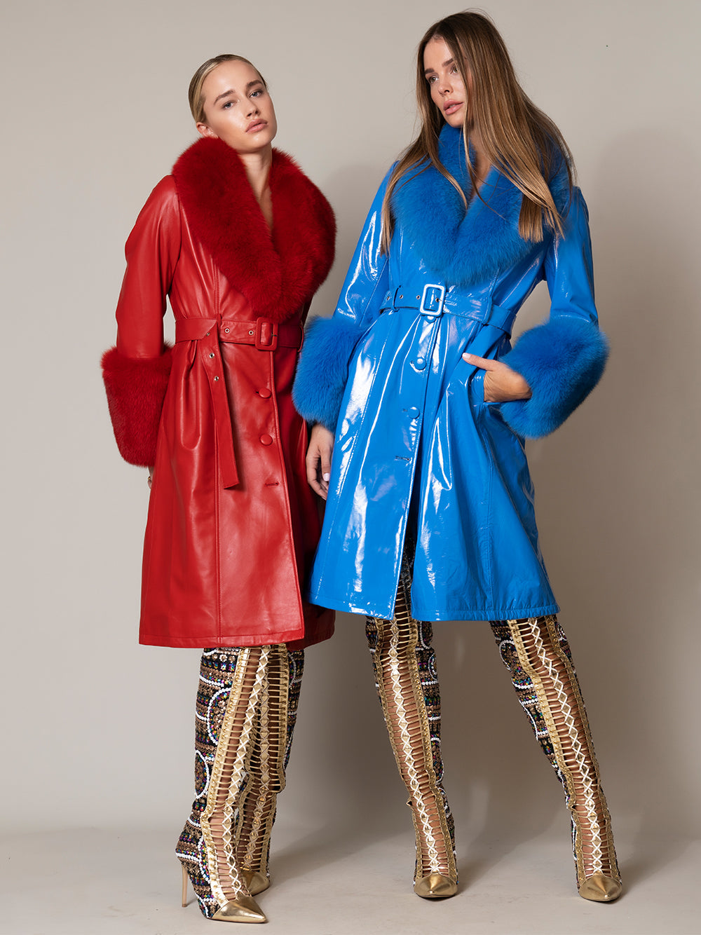 VANDAM Faux Fur Patent Leather Coat