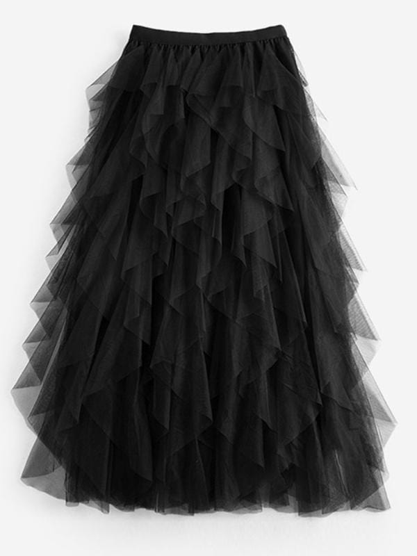 PISANA Asymmetrical Mesh Skirt in Black