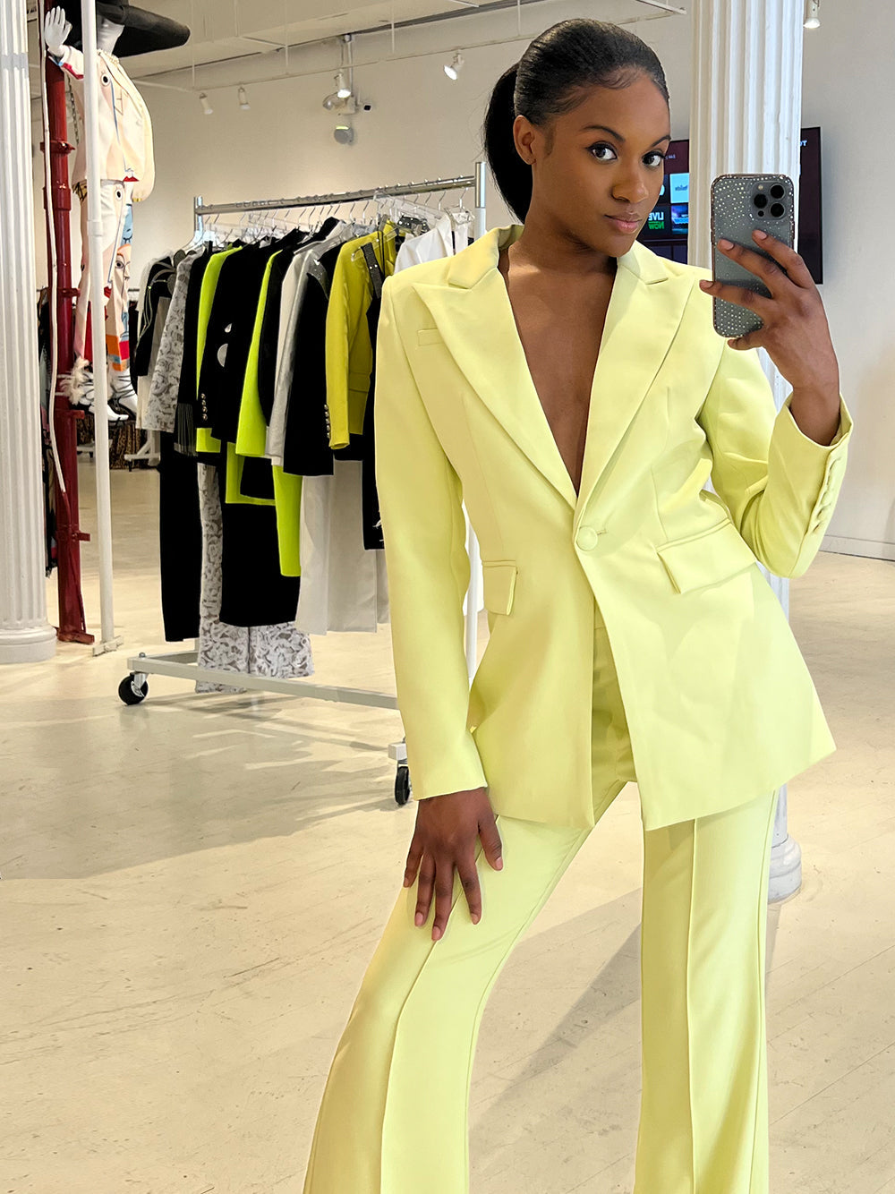 NAOMA Blazer & Flared Pants Set in Lime