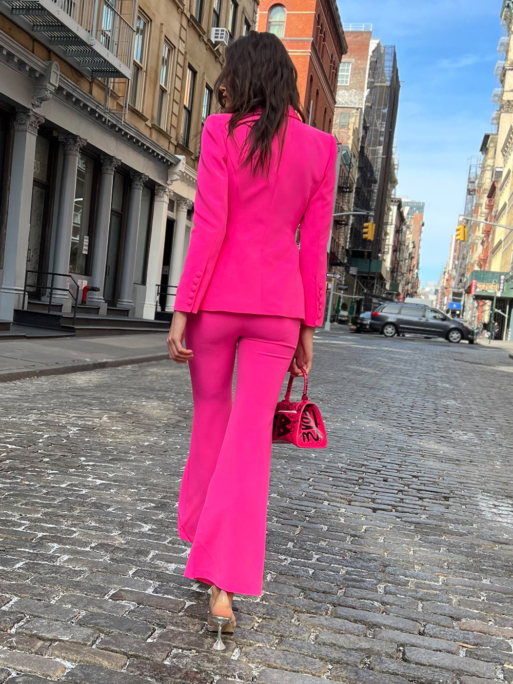 Conjunto de blazer y pantalón 212 en fucsia