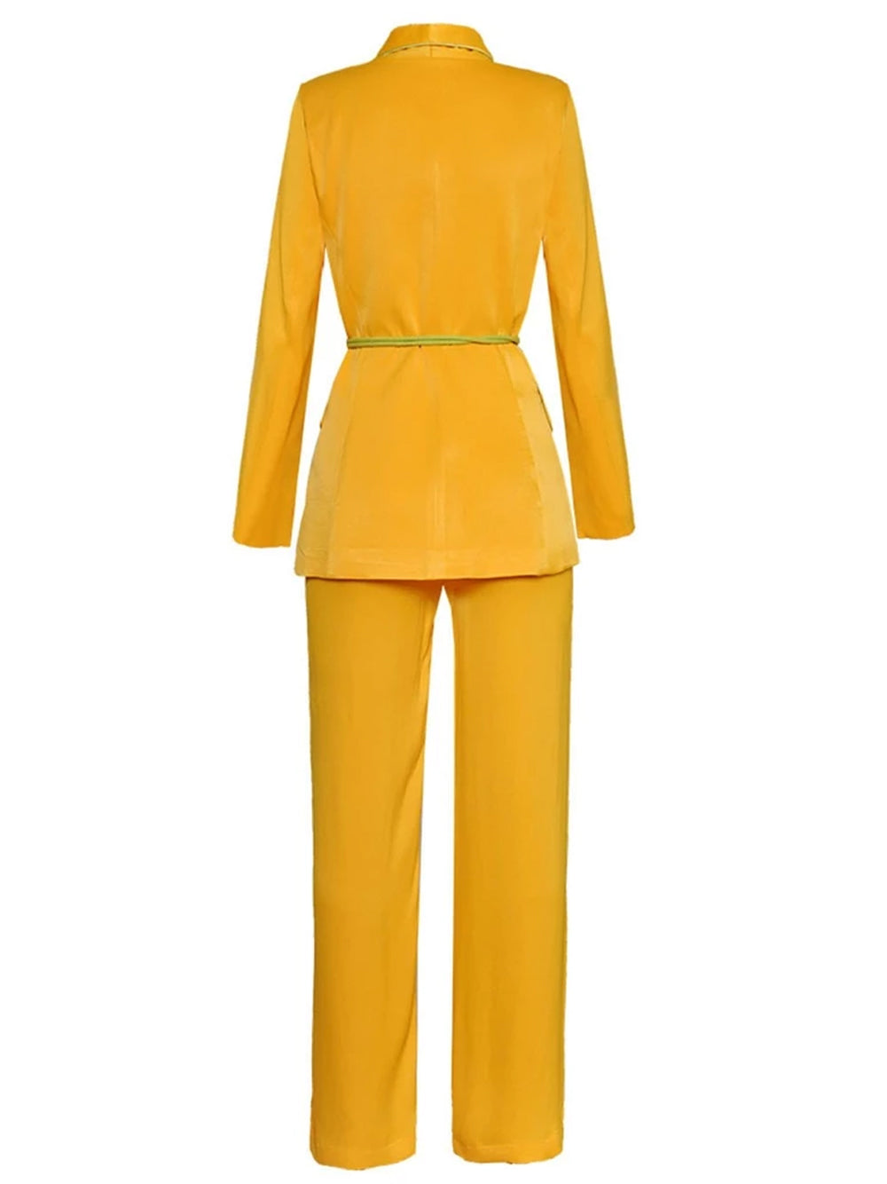 DALIDA Double-breasted Satin Blazer + Pants Matching Set in Gold