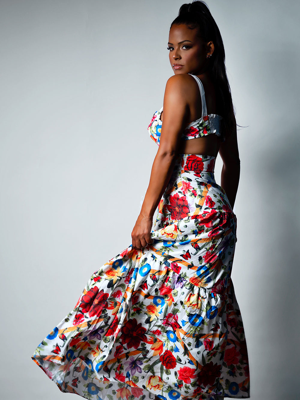 LA REPUBLIQUE Floral Top + Maxi Skirt Matching Set