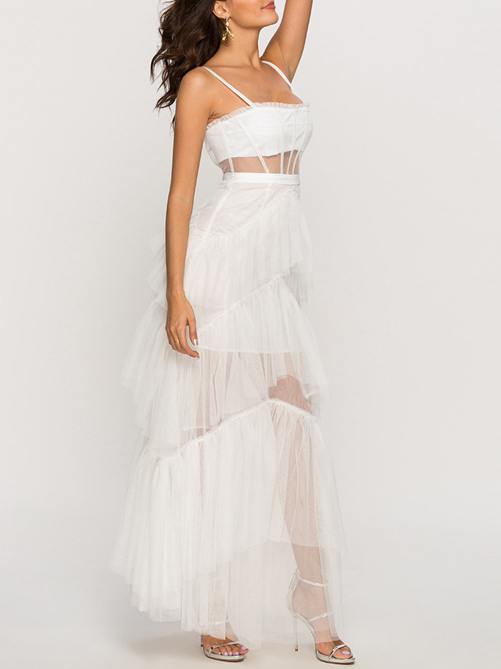 MADAME Strap High WaistTulle Maxi Dress