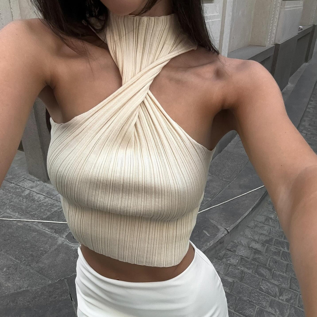 Heart Wave Ribbed Twisted Crop Top