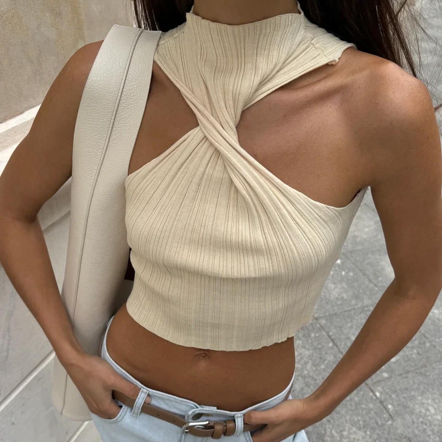 Heart Wave Ribbed Twisted Crop Top