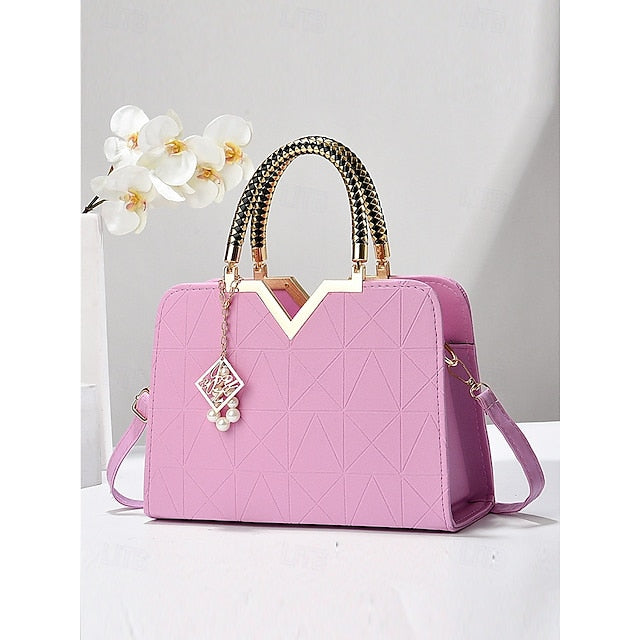 Handbag Faux with Elegant Pendant Pearl Leather