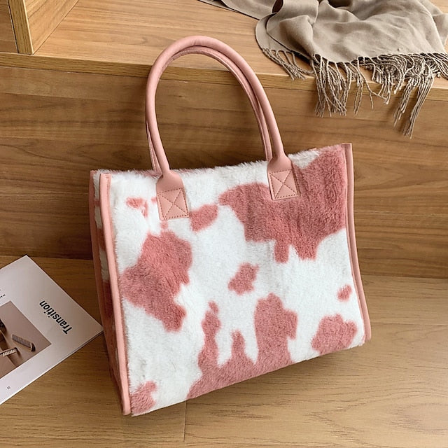 Leopard Bag Fur Brown Leather Faux Print with Tote