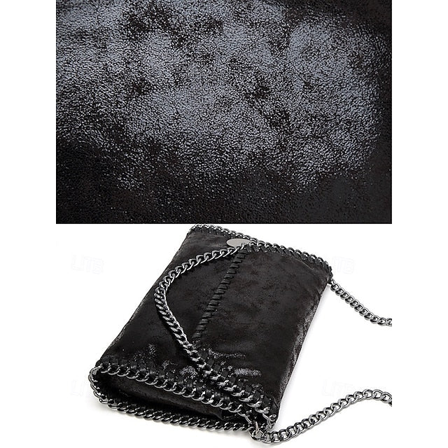 Leather Faux Bag with Chain Red Whipstitch Shoulder Detailing