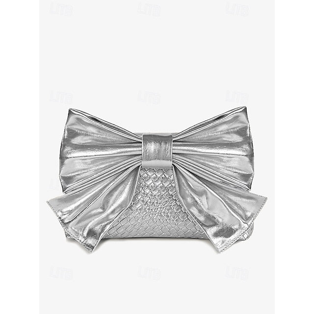 Oversized Faux Leather Bag Clutch Bow with Gold