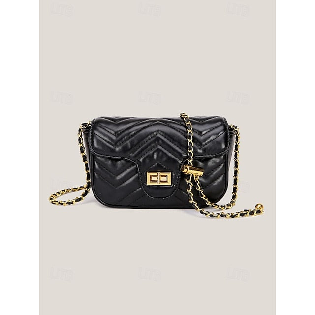 White Leather with Bag Crossbody Gold Elegant Chain