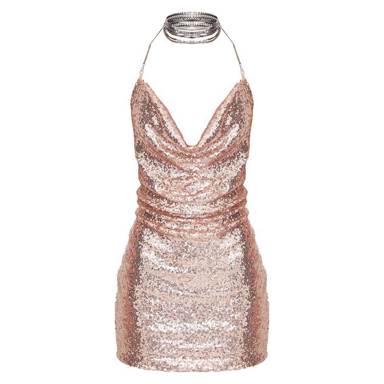 Minivestido de malla metálica con tirantes de cristal Self Love