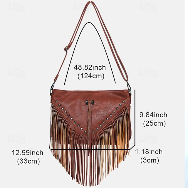 Crossbody Fringe Bohemian Bag with Leather
