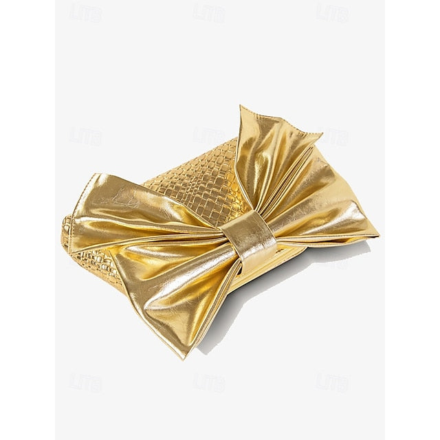 Oversized Faux Leather Bag Clutch Bow with Gold