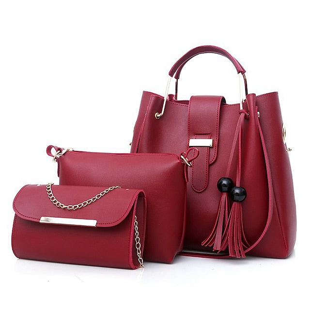 Leather Set Tote 3-Piece Pink Faux - Handbag
