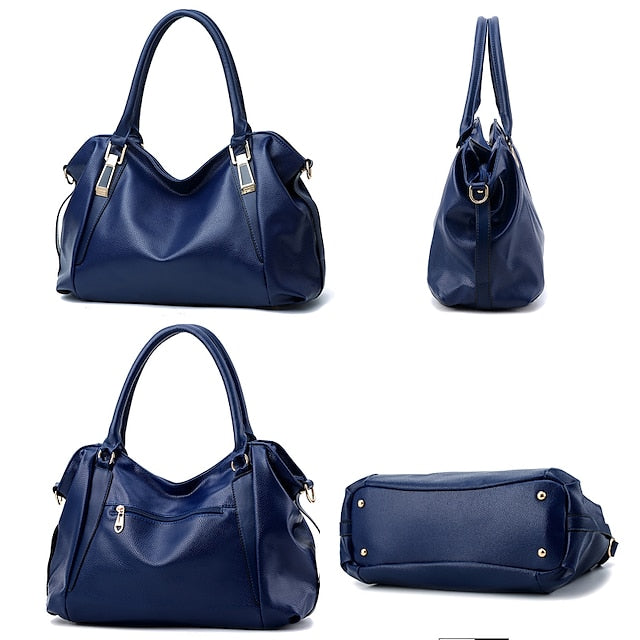 Handles and Top Faux with Handbag Black Leather