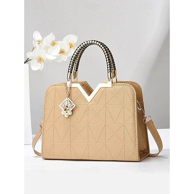 Handbag Faux with Elegant Pendant Pearl Leather