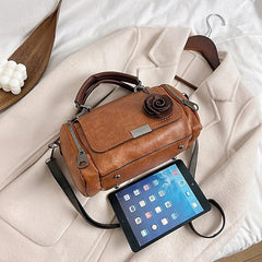 Vintage-Floral Handbag Faux with Leather