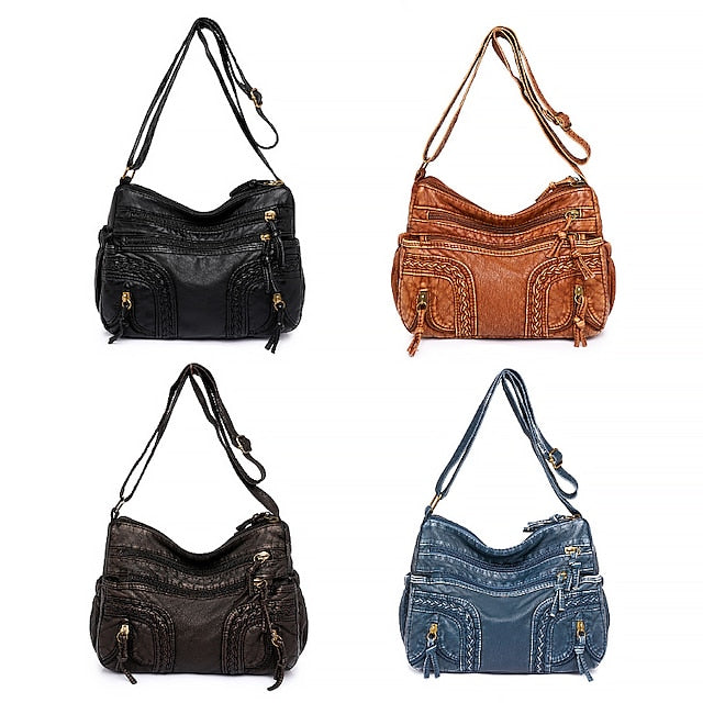 Leather Faux Shoulder Brown Vintage Bag Boho