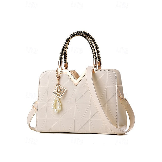 Handbag Faux with Elegant Pendant Pearl Leather
